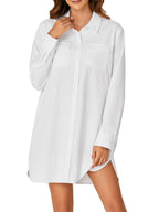 LYANER Women's Button Down Shirt Dresses Collared V Neck Long Sleeve Slit Mini Dress elegantoutfits
