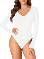 LYANER Women's Henry Neck Shirt Sexy Fashion Long Sleeve Jumpsuit V-neck Button-up Jumpsuit Summer Clothing Slim-fit