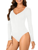 LYANER Women's Henry Neck Shirt Sexy Fashion Long Sleeve Jumpsuit V-neck Button-up Jumpsuit Summer Clothing Slim-fit