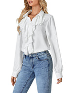 LYANER Women's Dressy Ruffle Blouse Long Sleeve Collar Neck Button Down Victorian Shirt Tops