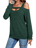 LYANER Women's Fashionable Casual Off-the-Shoulder Openwork Solid Color Long-Sleeved Shirt New Summer Slim-Fit Women's Top