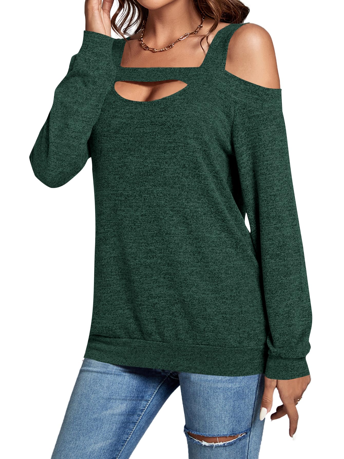 LYANER Women's Fashionable Casual Off-the-Shoulder Openwork Solid Color Long-Sleeved Shirt New Summer Slim-Fit Women's Top