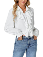 LYANER Women's Dressy Ruffle Blouse Long Sleeve Collar Neck Button Down Victorian Shirt Tops