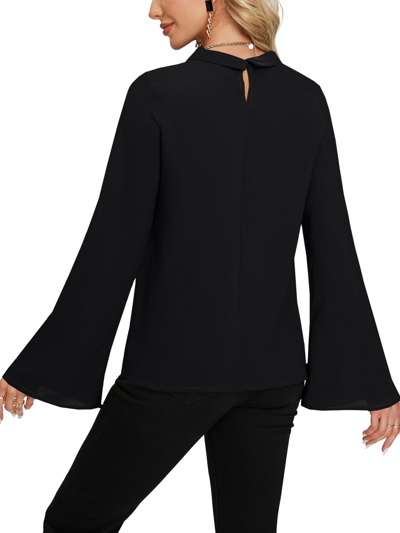 LYANER Women's Elegant Bow Neck High Neck Bell Sleeve  New Summer Clothing Sexy American Long Sleeve Shirt Top