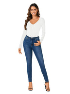 LYANER Women's Henry Neck Shirt Sexy Fashion Long Sleeve Jumpsuit V-neck Button-up Jumpsuit Summer Clothing Slim-fit