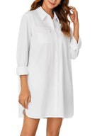 LYANER Women's Button Down Shirt Dresses Collared V Neck Long Sleeve Slit Mini Dress elegantoutfits