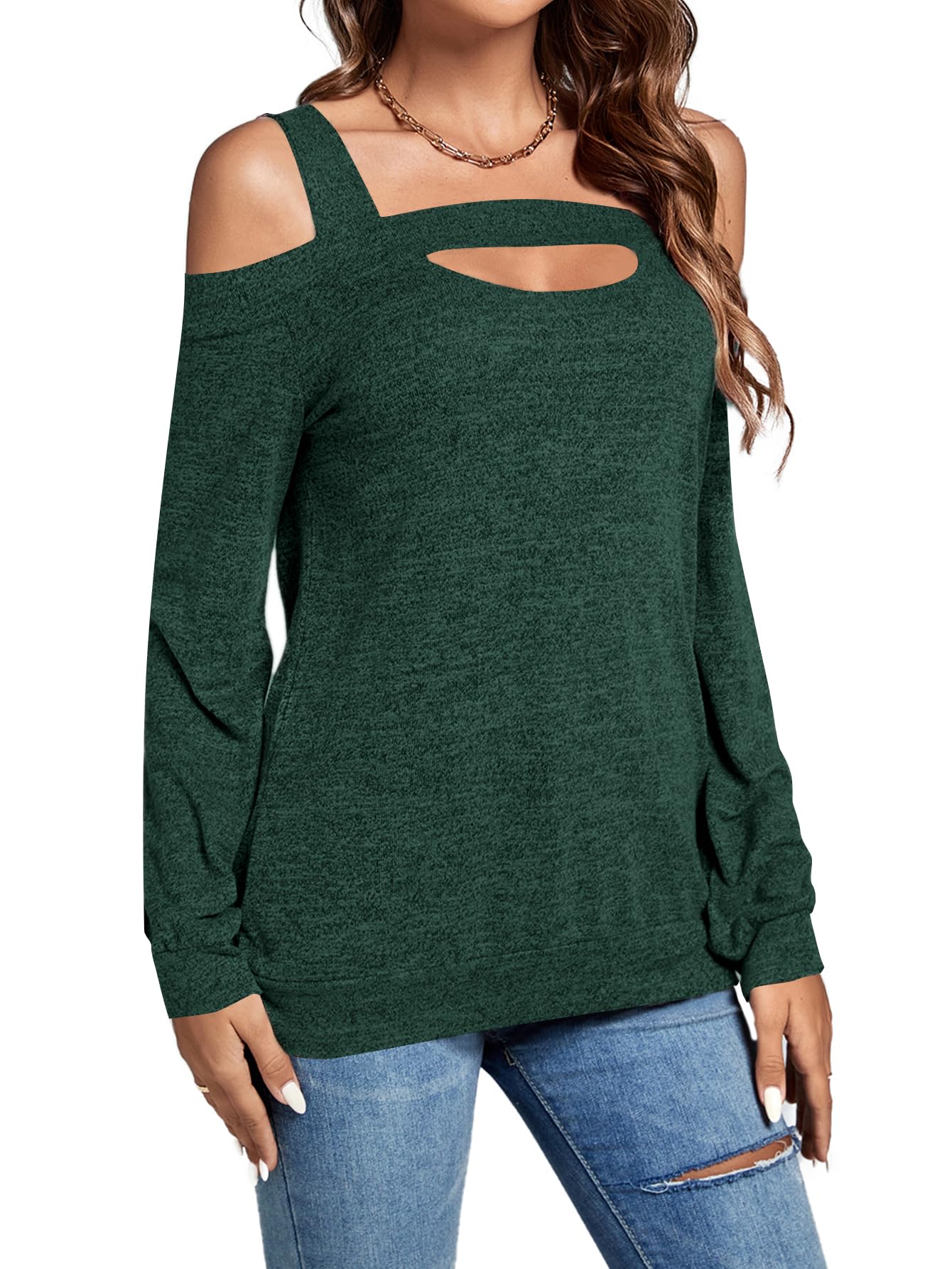 LYANER Women's Fashionable Casual Off-the-Shoulder Openwork Solid Color Long-Sleeved Shirt New Summer Slim-Fit Women's Top