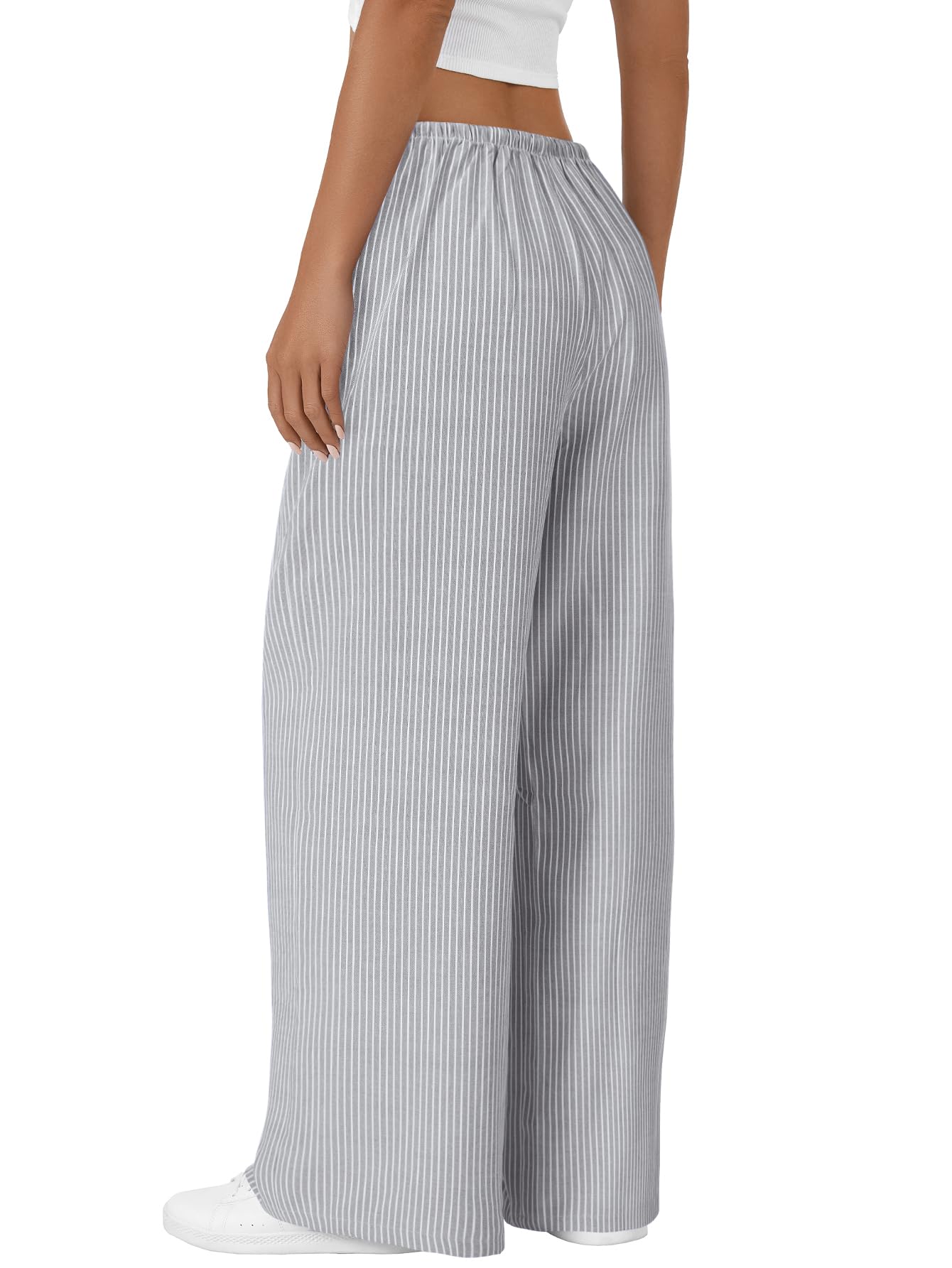 LYANER Women's Wide Leg Striped Pants Casual Drawstring Elastic Low Rise Pajama Pants Lounge Wear Trousers