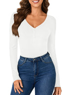 LYANER Women's Henry Neck Shirt Sexy Fashion Long Sleeve Jumpsuit V-neck Button-up Jumpsuit Summer Clothing Slim-fit