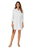 LYANER Women's Button Down Shirt Dresses Collared V Neck Long Sleeve Slit Mini Dress elegantoutfits