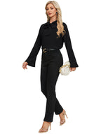 LYANER Women's Elegant Bow Neck High Neck Bell Sleeve  New Summer Clothing Sexy American Long Sleeve Shirt Top