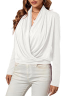 LYANER Women's Casual V-neck Cross-over Long Sleeve Summer New Style Fashion Solid Color Women's Shirt Top