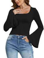 LYANER Long Sleeve Square Neck Slim Tee Top