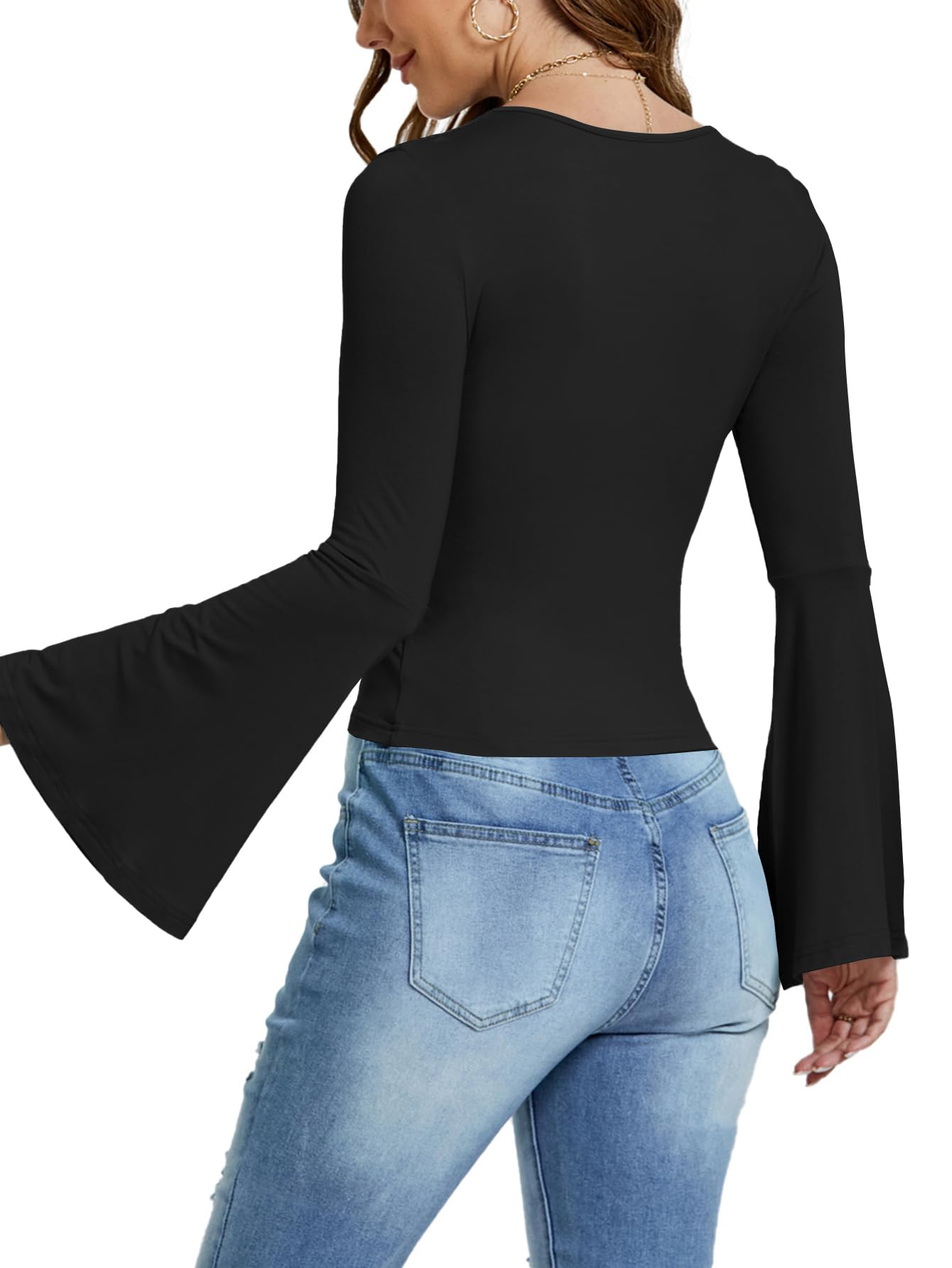 LYANER Long Sleeve Square Neck Slim Tee Top